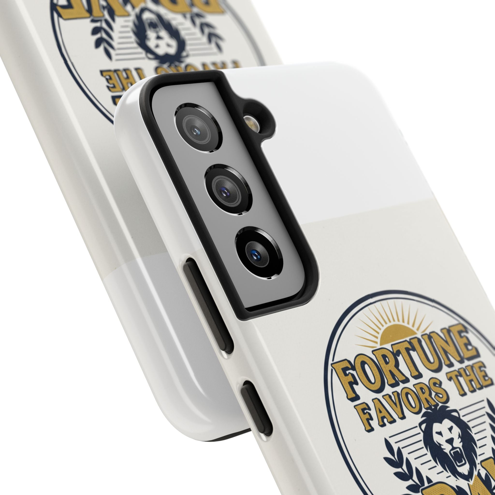 Fortune Favors the Brave Phone Case — Protective Tough Case with Lion Emblem
