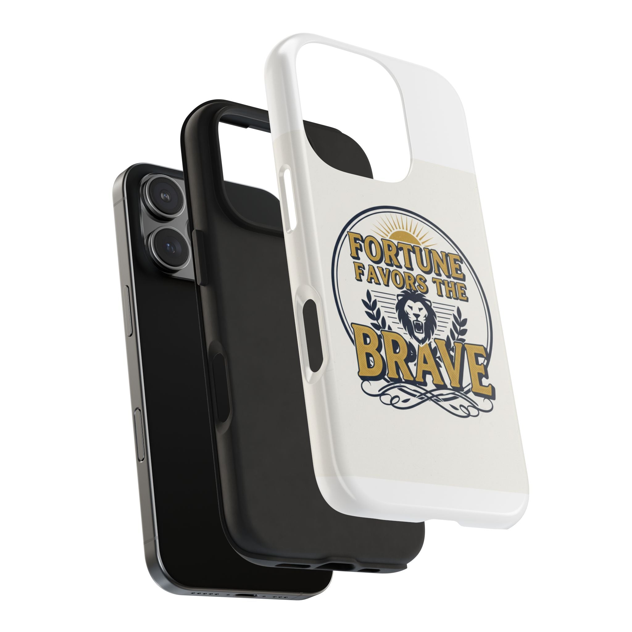 Fortune Favors the Brave Phone Case — Protective Tough Case with Lion Emblem
