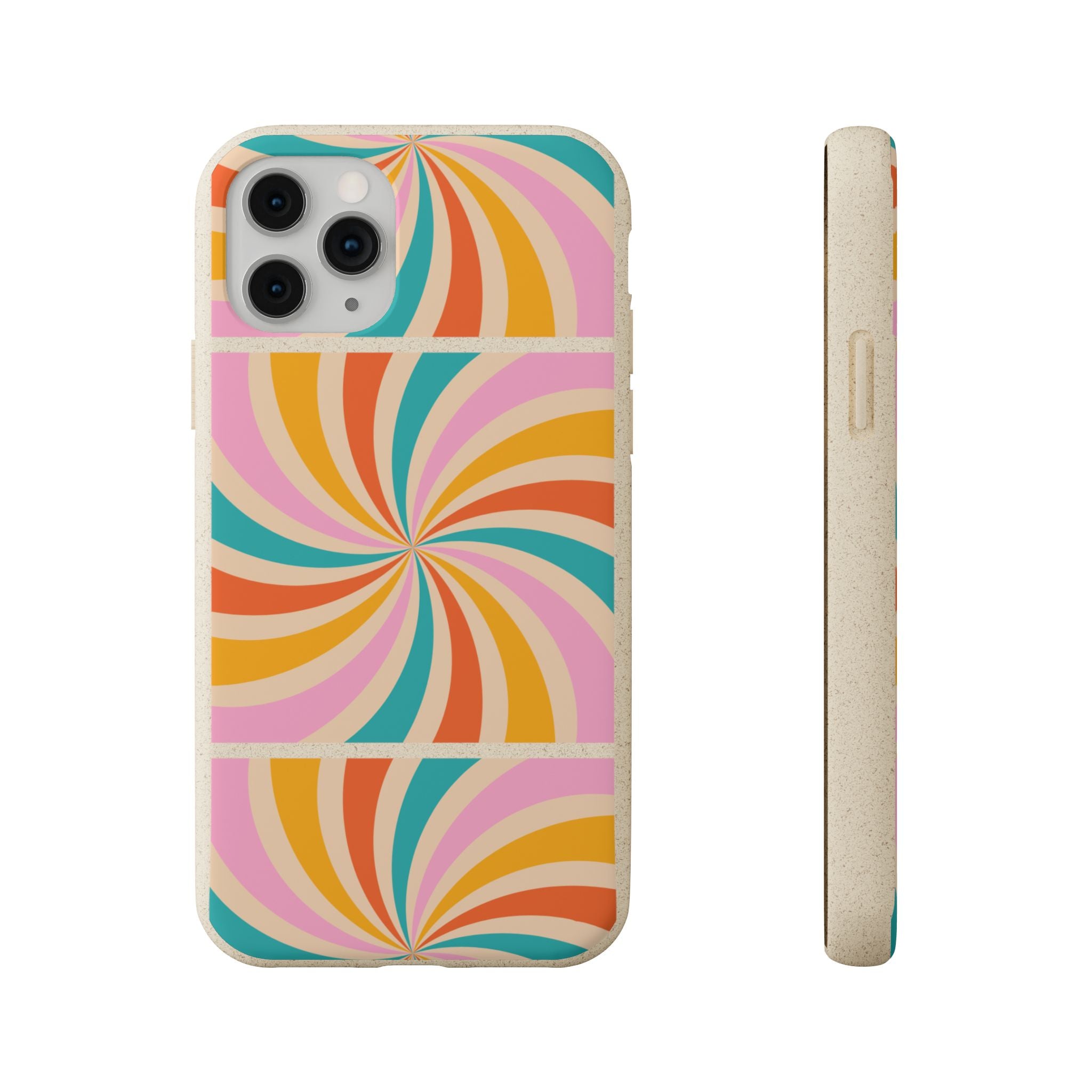 Retro Swirl Biodegradable Phone Case — Colorful 70s Spiral Eco-Friendly iPhone Cover