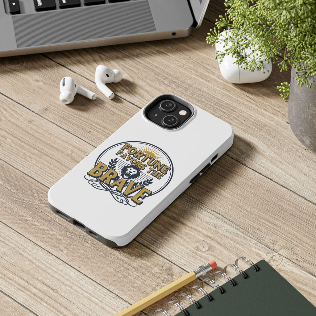 Fortune Favors the Brave Phone Case (Protective Tough Case with Lion Emblem)