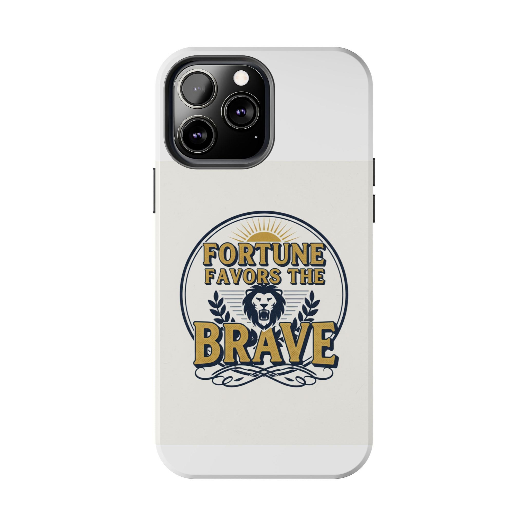 Fortune Favors the Brave Phone Case — Protective Tough Case with Lion Emblem