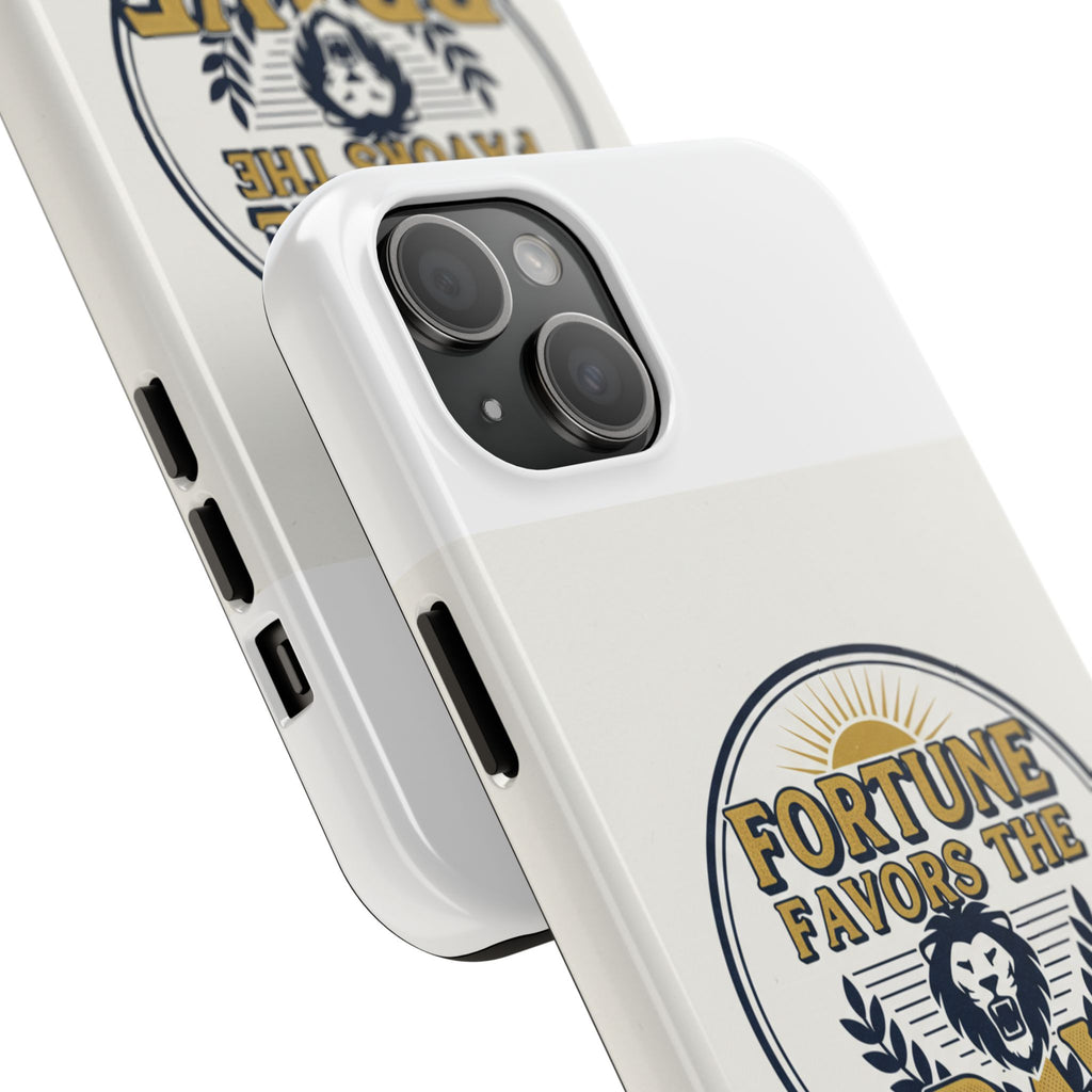 Fortune Favors the Brave Phone Case — Protective Tough Case with Lion Emblem