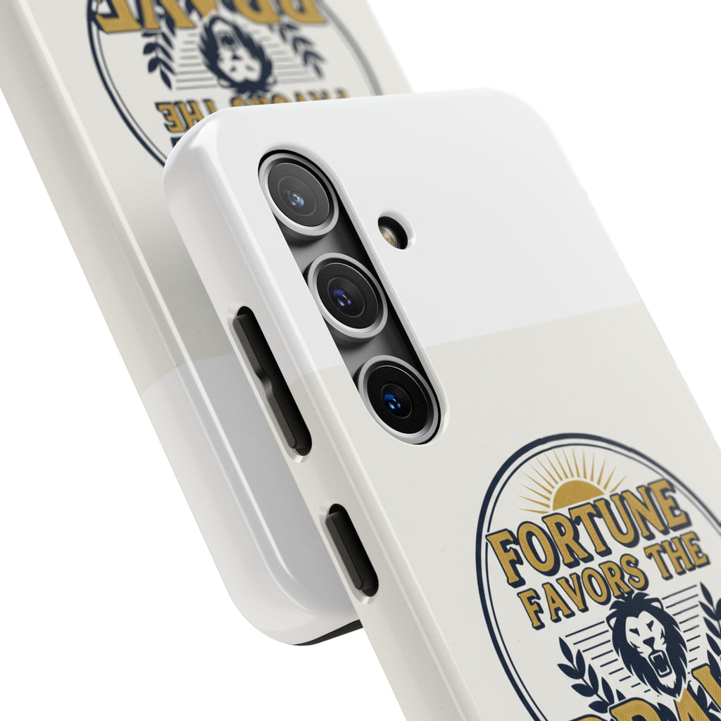 Fortune Favors the Brave Phone Case — Protective Tough Case with Lion Emblem