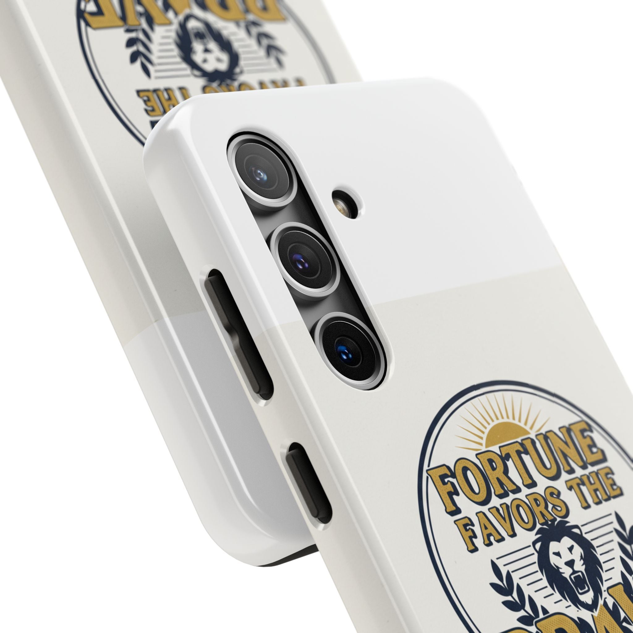 Fortune Favors the Brave Phone Case — Protective Tough Case with Lion Emblem