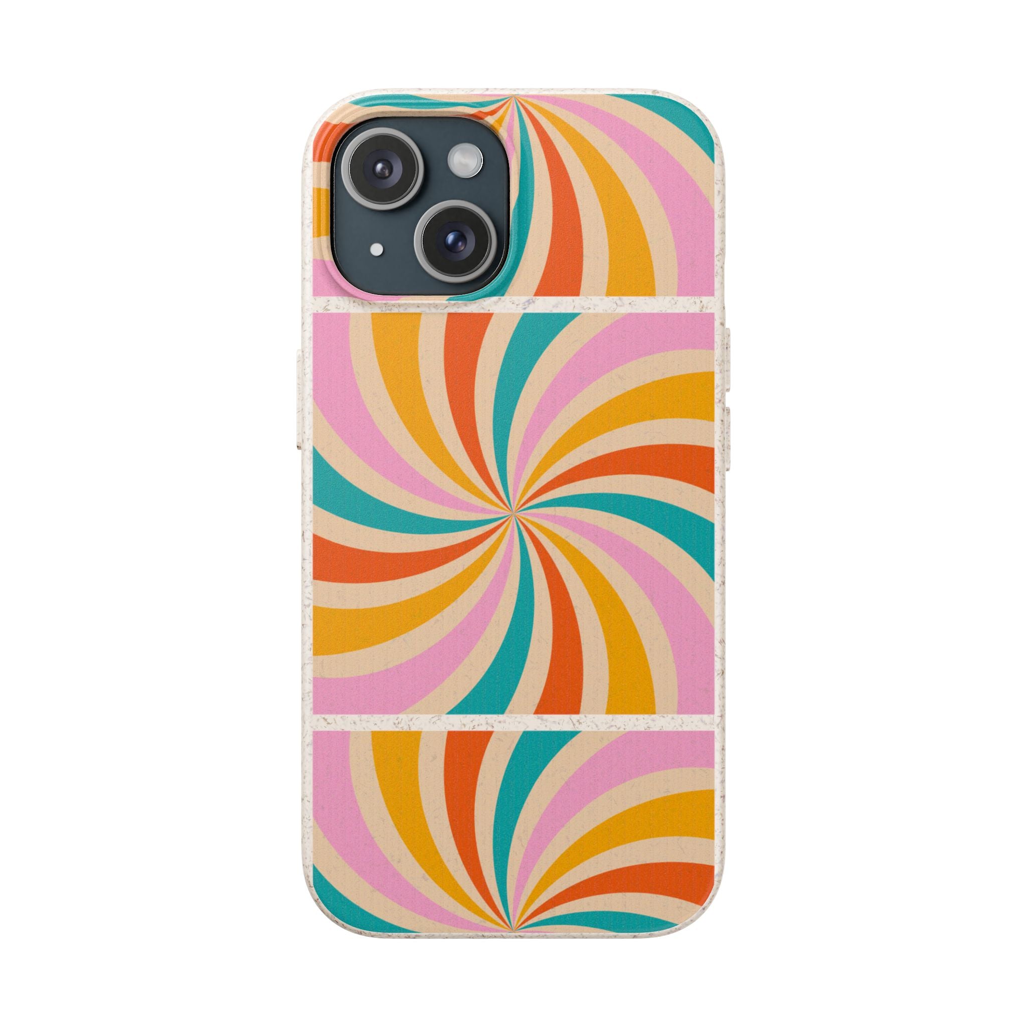 Retro Swirl Biodegradable Phone Case — Colorful 70s Spiral Eco-Friendly iPhone Cover